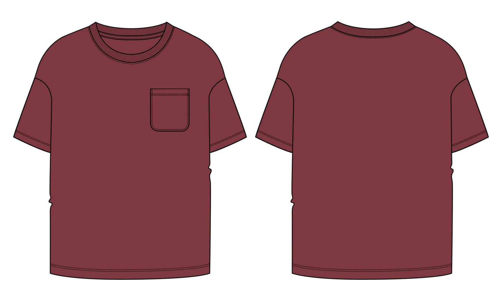 t shirt à manches courtes mode technique croquis plat illustration vectorielle modèle de couleur rouge vecteur