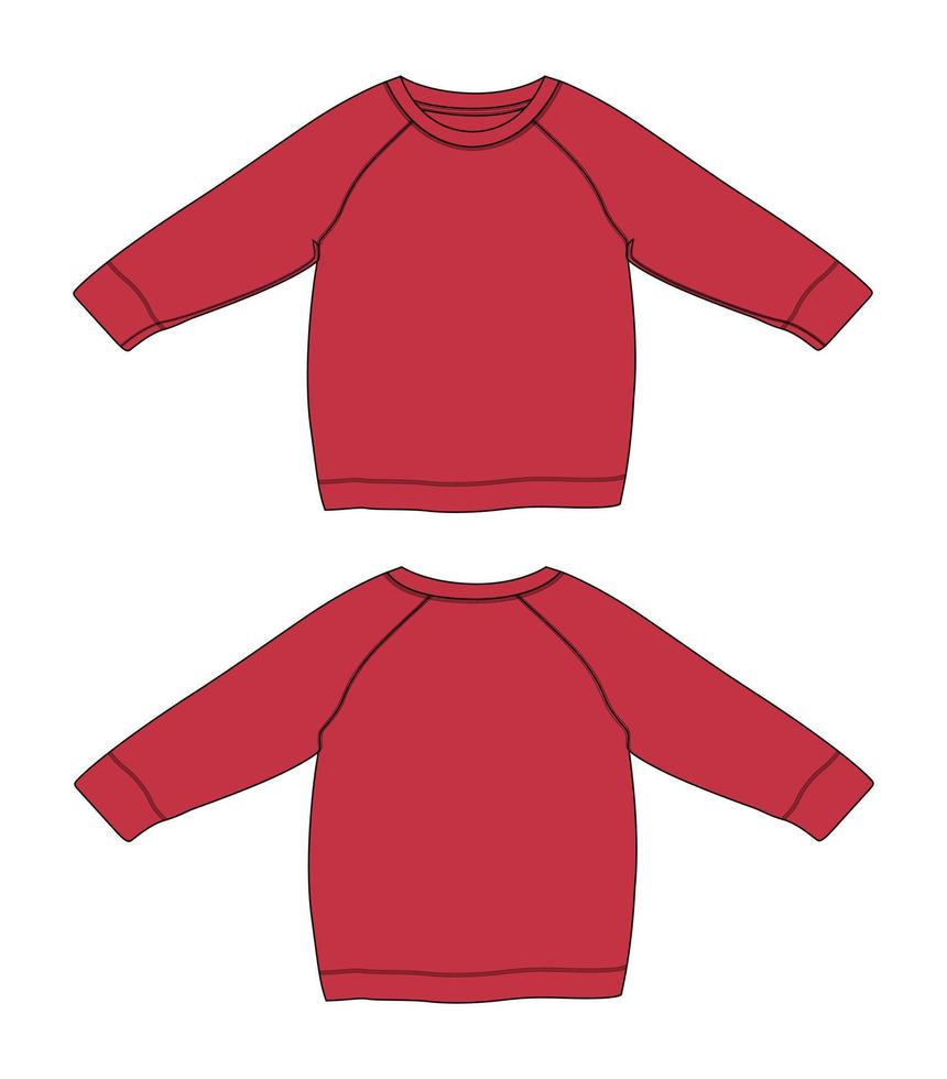 sweat-shirt à manches longues raglan mode technique croquis plat vecteur modèle de couleur rouge pour les femmes