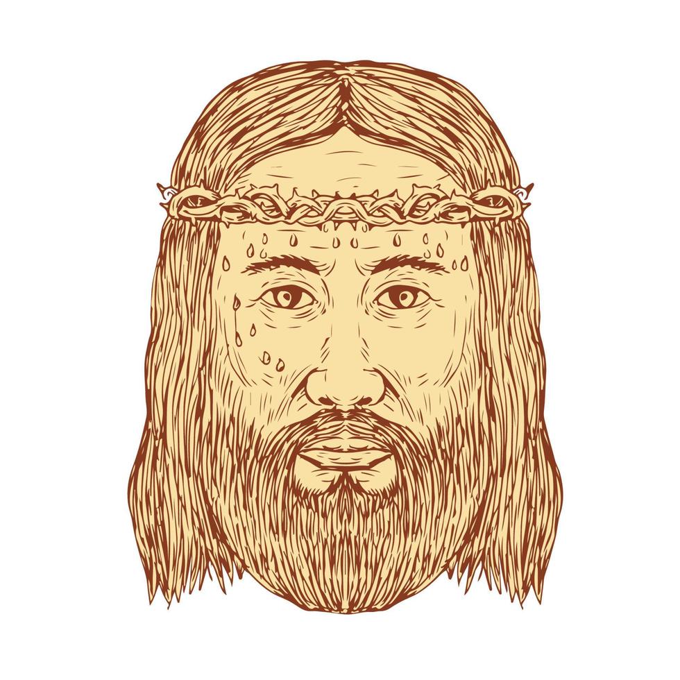 dessin de visage de Jésus avec couronne d'épines vecteur