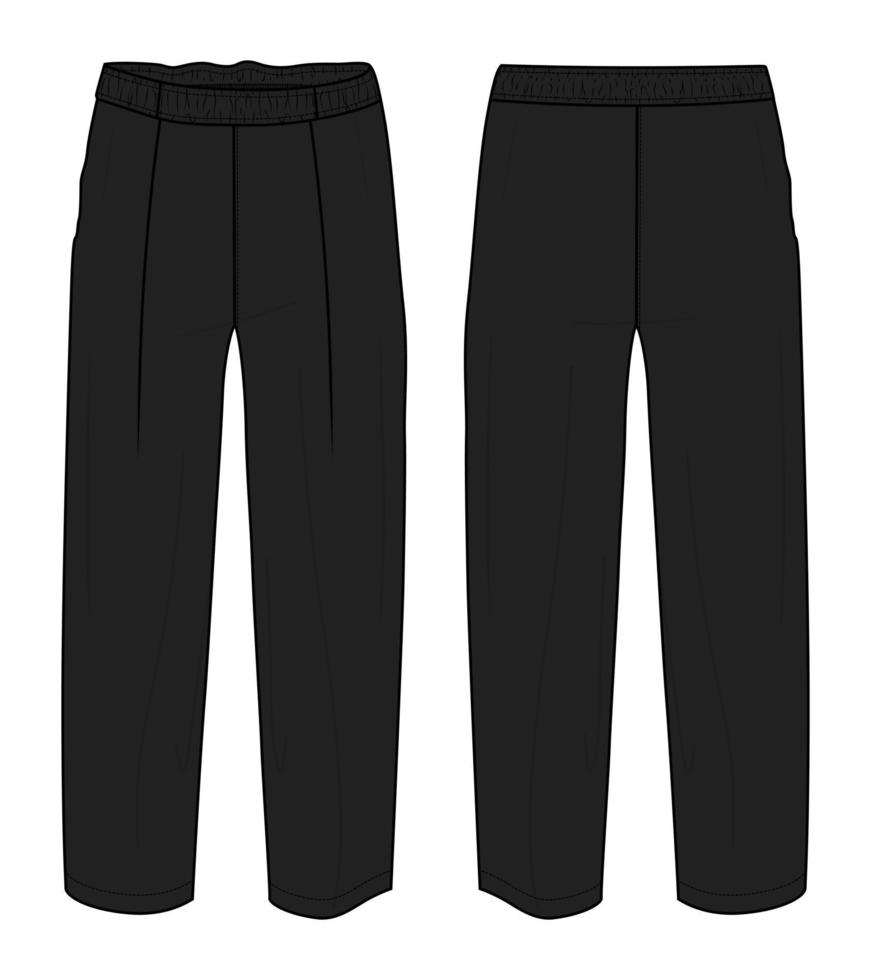 pantalon de pyjama coupe régulière mode technique croquis plat illustration vectorielle modèle de couleur noire pour dames vecteur
