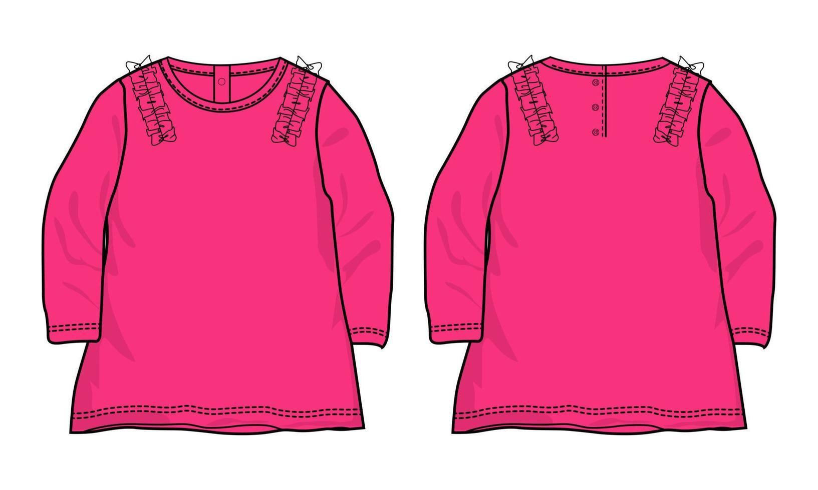 bébé filles robe conception mode croquis plat illustration vectorielle modèle de couleur rose vecteur