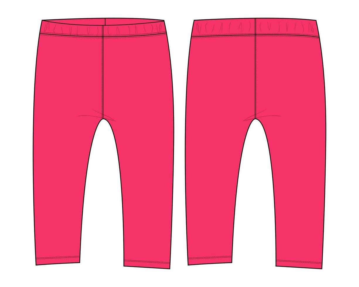 leggings pantalon mode technique croquis plat illustration vectorielle modèle de couleur rose pour les enfants vecteur