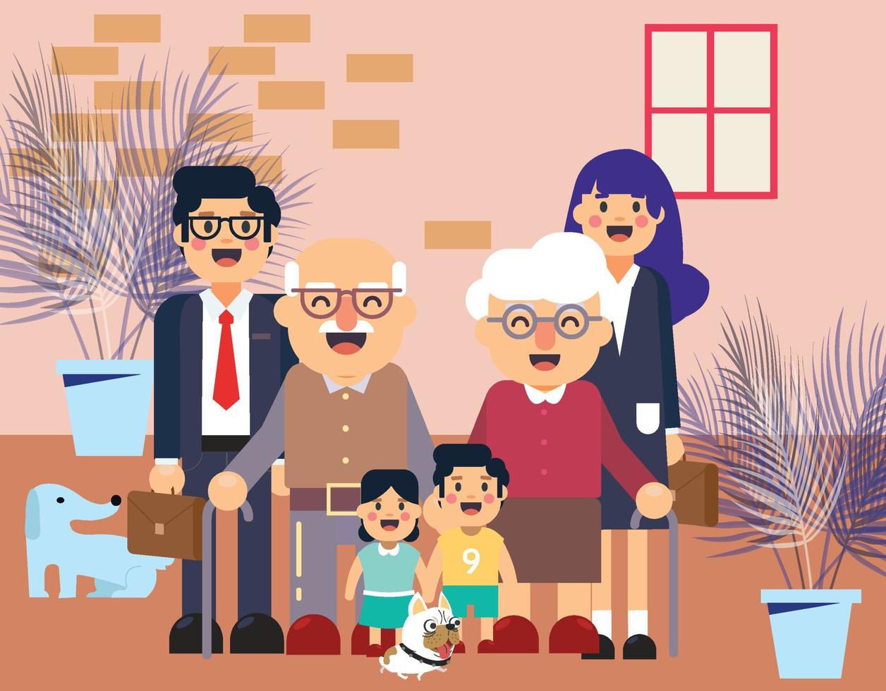 arrière-plan familial grands-parents parents enfants icônes vecteur