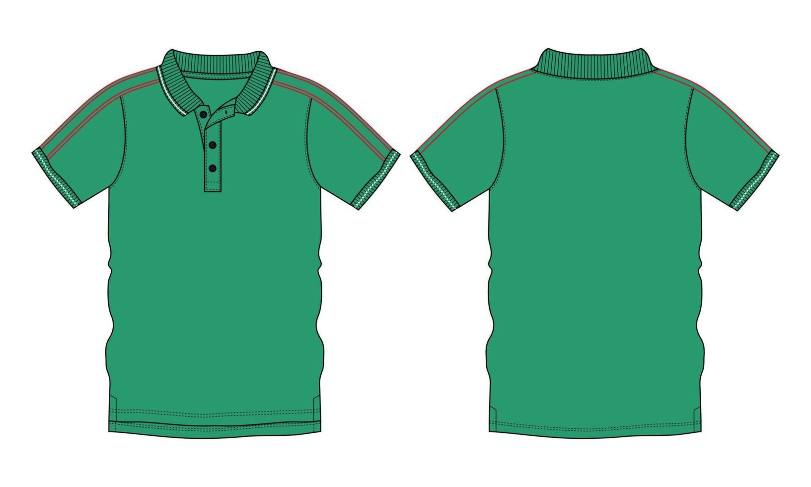 polo à manches courtes mode technique croquis plat illustration vectorielle modèle de couleur verte vecteur