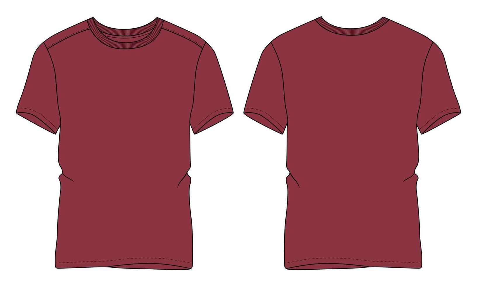 t shirt à manches courtes mode technique croquis plat illustration vectorielle modèle de couleur rouge vecteur