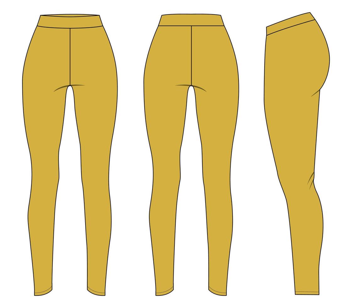 leggings mode technique croquis plat illustration vectorielle modèle de couleur jaune pour dames vecteur