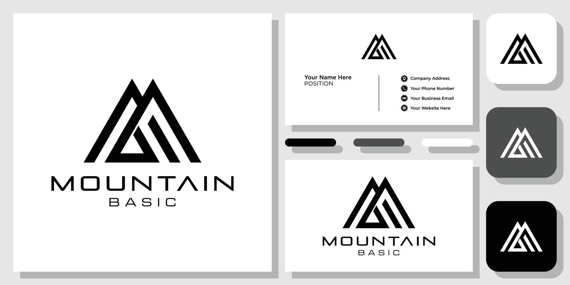 initiales de base de montagne propre simple audacieux créatif avec modèle de carte de visite vecteur