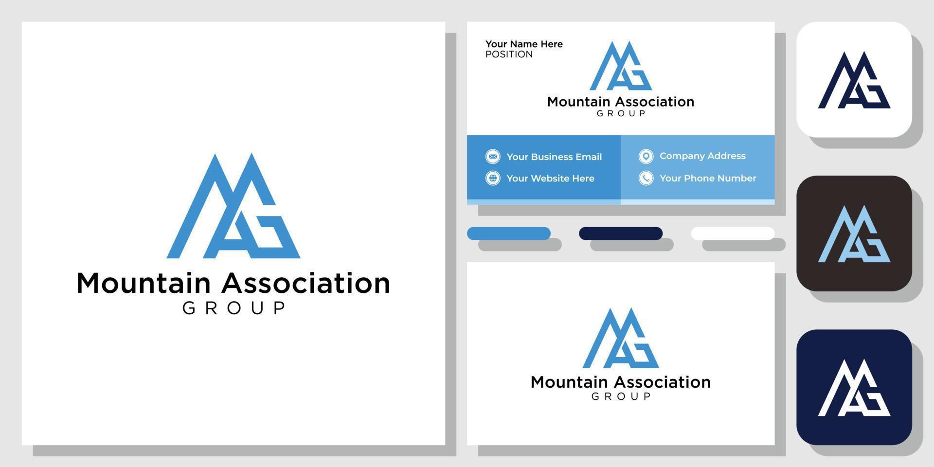 association de montagne groupe initiales lettres majuscule propre audacieux avec modèle de carte de visite vecteur