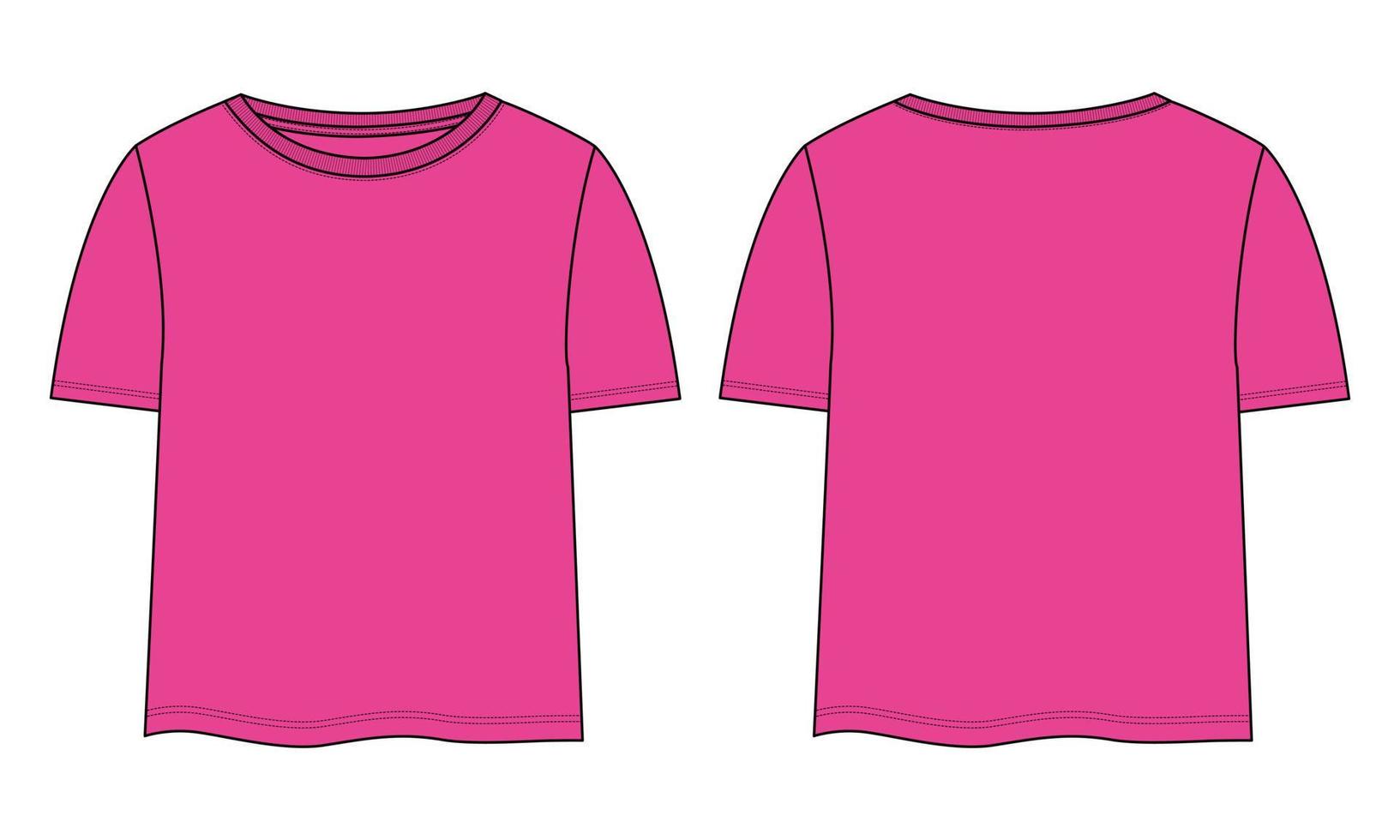 t shirt tops mode technique croquis plat vecteur modèle de couleur rose pour dames et bébés filles