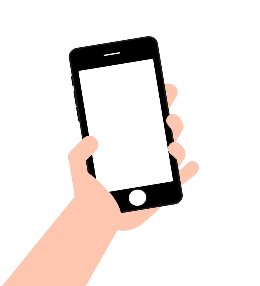main tenant le smartphone sur fond blanc. illustration vectorielle. vecteur