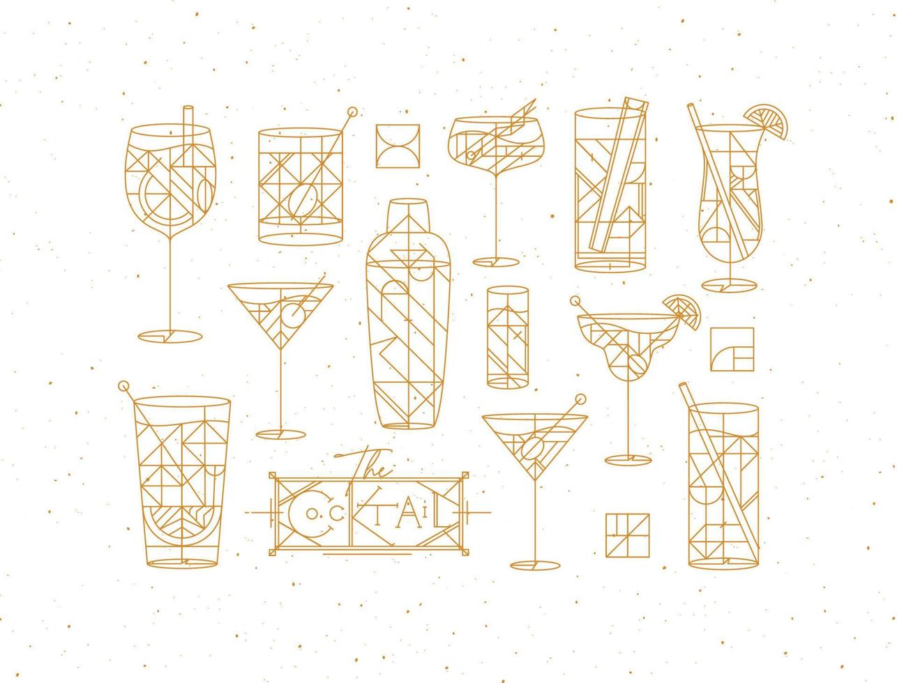 ensemble de cocktails art déco dessinant un style de ligne dorée sur fond blanc vecteur