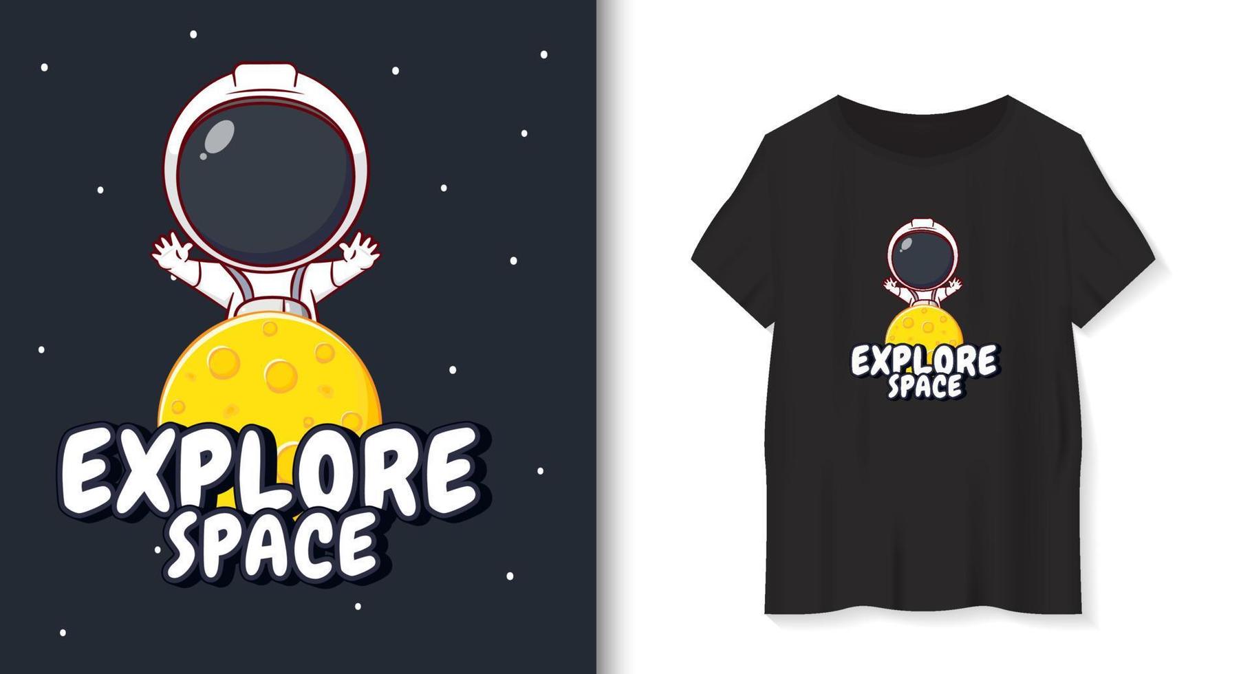 astronaute de dessin animé chibi avec une typographie simple, idéal pour les graphismes de t-shirts, les affiches, les imprimés et autres utilisations. vecteur