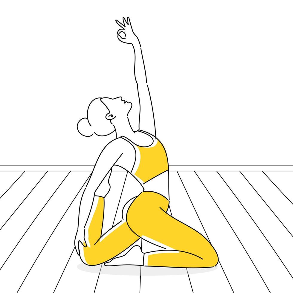 poses de yoga, méditant dans le yoga, jeune femme faisant des exercices de yoga et de fitness. mode de vie sain. illustration vectorielle vecteur