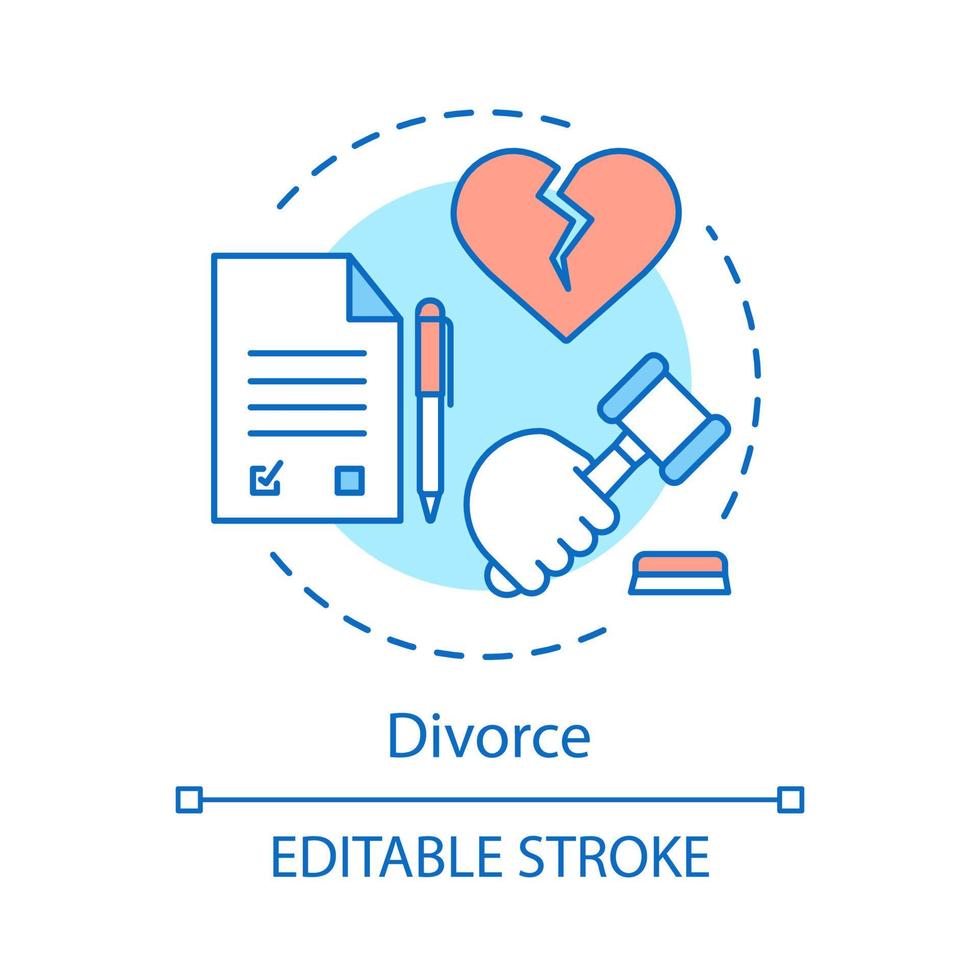 icône de concept de divorce. illustration de la ligne mince de l'idée de l'accord de séparation. mariage séparation de corps. droit de la famille. un couple se sépare. médiation de divorce. dessin de contour isolé de vecteur. trait modifiable vecteur