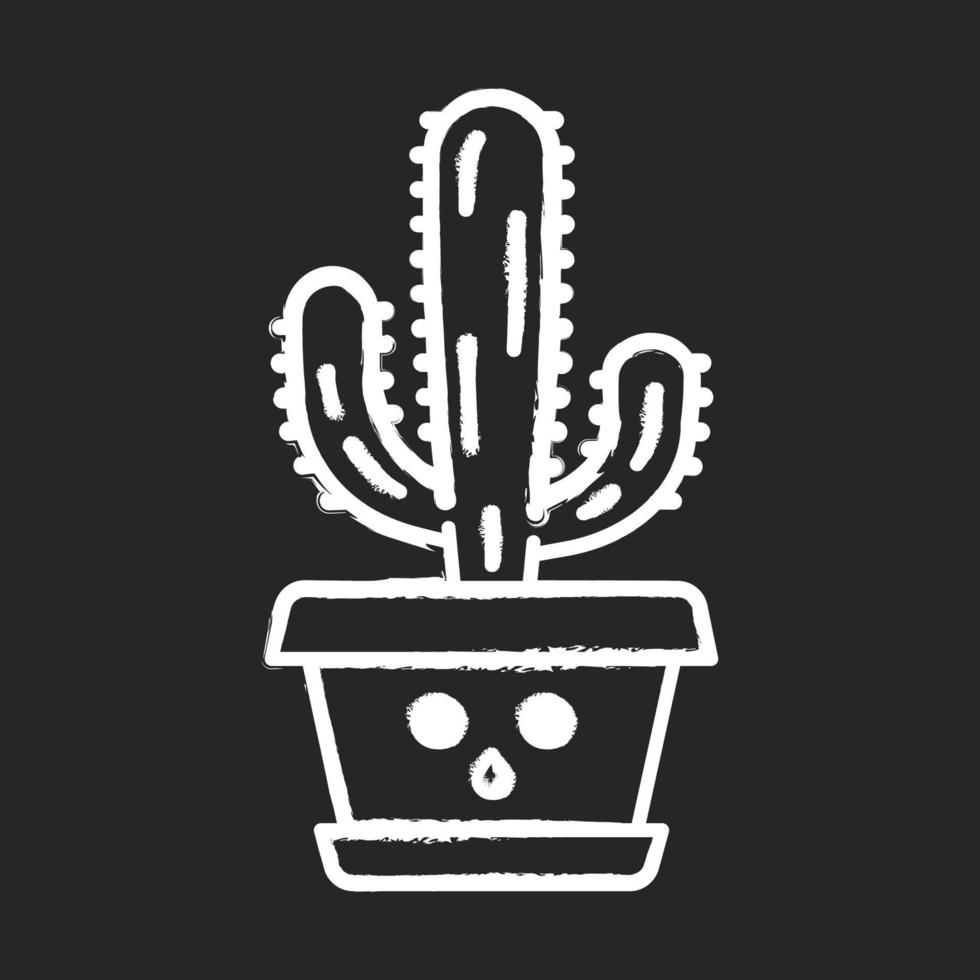 icône de craie de cactus d'éléphant. pachycereus au visage voilé. cactus maison en pot. cardon géant mexicain. plante étonnée. plante succulente. plante d'appartement. illustration de tableau vectoriel isolé