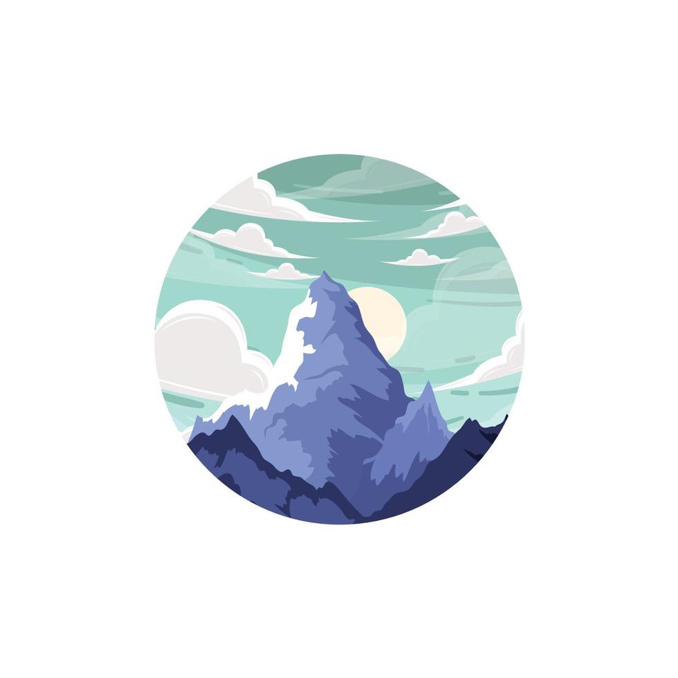 une image d'une falaise de montagne en pierre de couleur grise avec un ciel vert à l'intérieur d'une forme de cercle vecteur