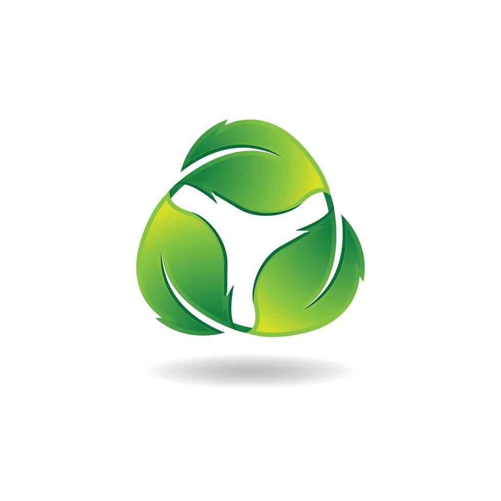 une image de logo de trois feuilles vertes reliant les unes aux autres formant un logo de recyclage vecteur
