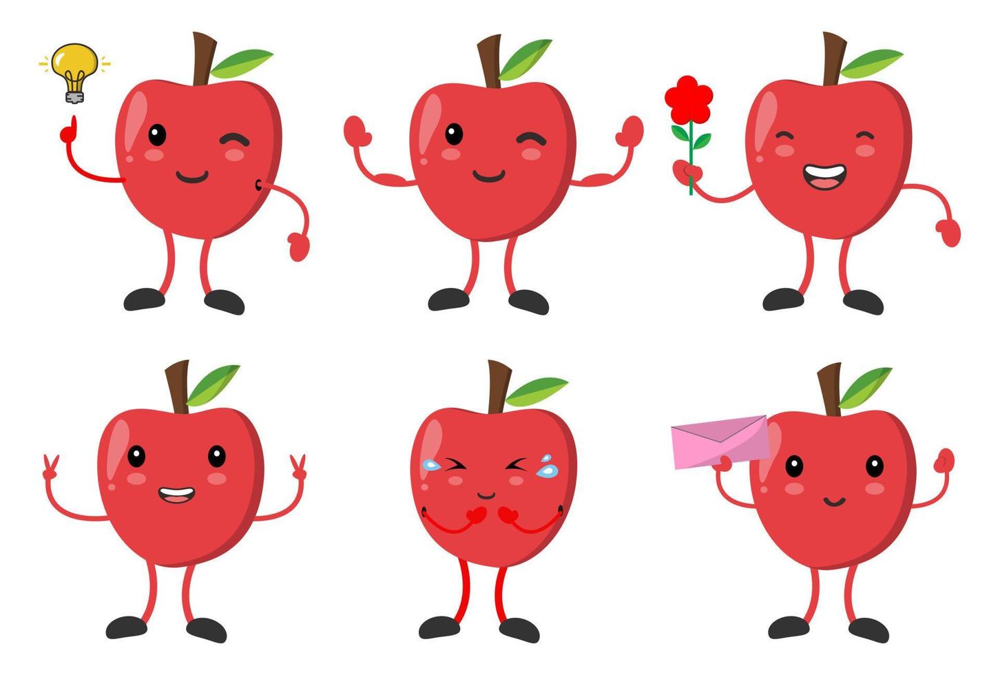 définir une pomme mignonne avec diverses émotions pose des images vectorielles de personnage de dessin animé vecteur
