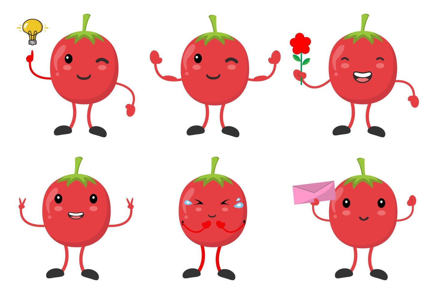définir la tomate de dessin animé avec diverses émotions pose des images vectorielles vecteur