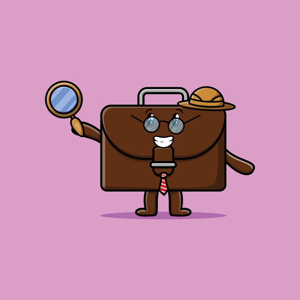détective de valise de dessin animé avec loupe vecteur