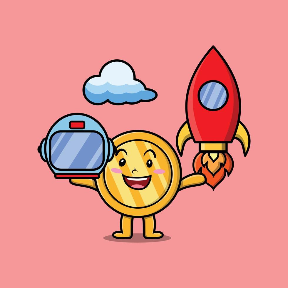 mignon, mascotte, dessin animé, pièce or, comme, astronaute vecteur