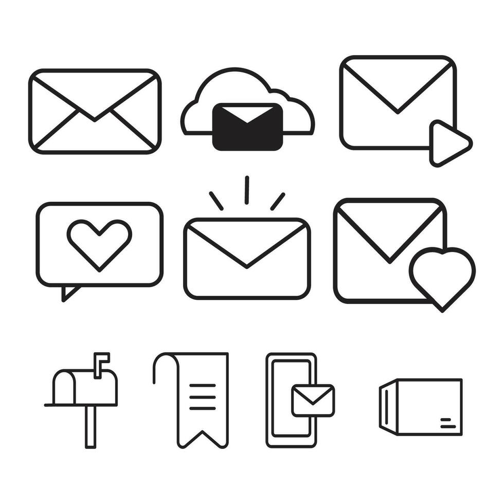 courrier postal. le jeu d'icônes de lettre postale de style ligne est parfait pour les sites Web, les bannières et plus encore. vecteur