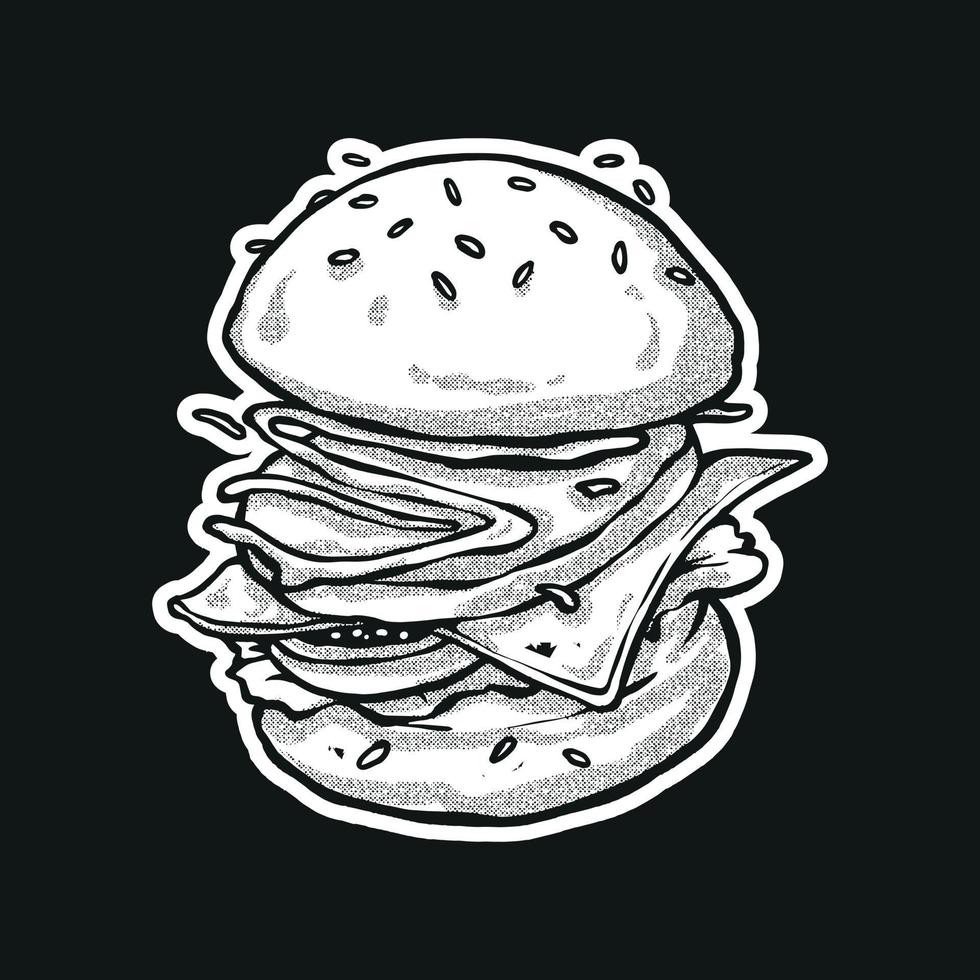 mise en page de hamburger d'illustration. technique dessinée à la main en noir et blanc vecteur