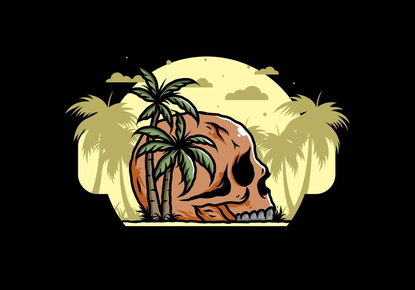 tête de mort sous l'illustration des cocotiers vecteur