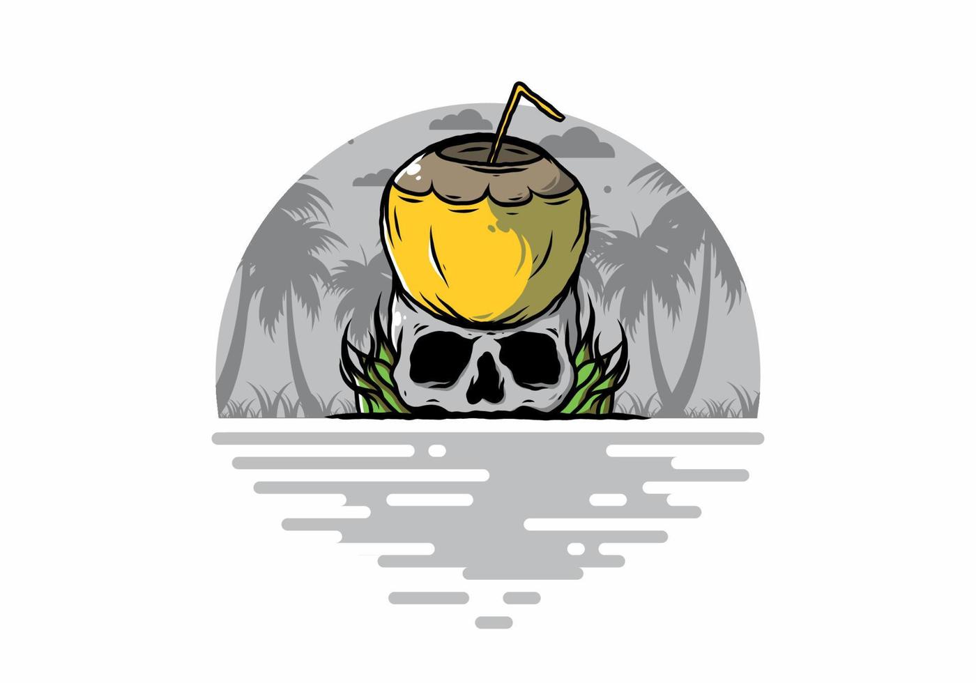 boisson à la noix de coco sur l'illustration du crâne humain vecteur