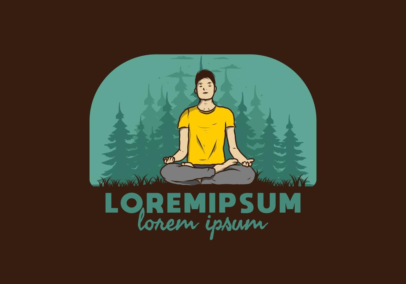 illustration d'une personne faisant du yoga et méditant à l'extérieur dans une forêt dans la nature parmi les pins vecteur