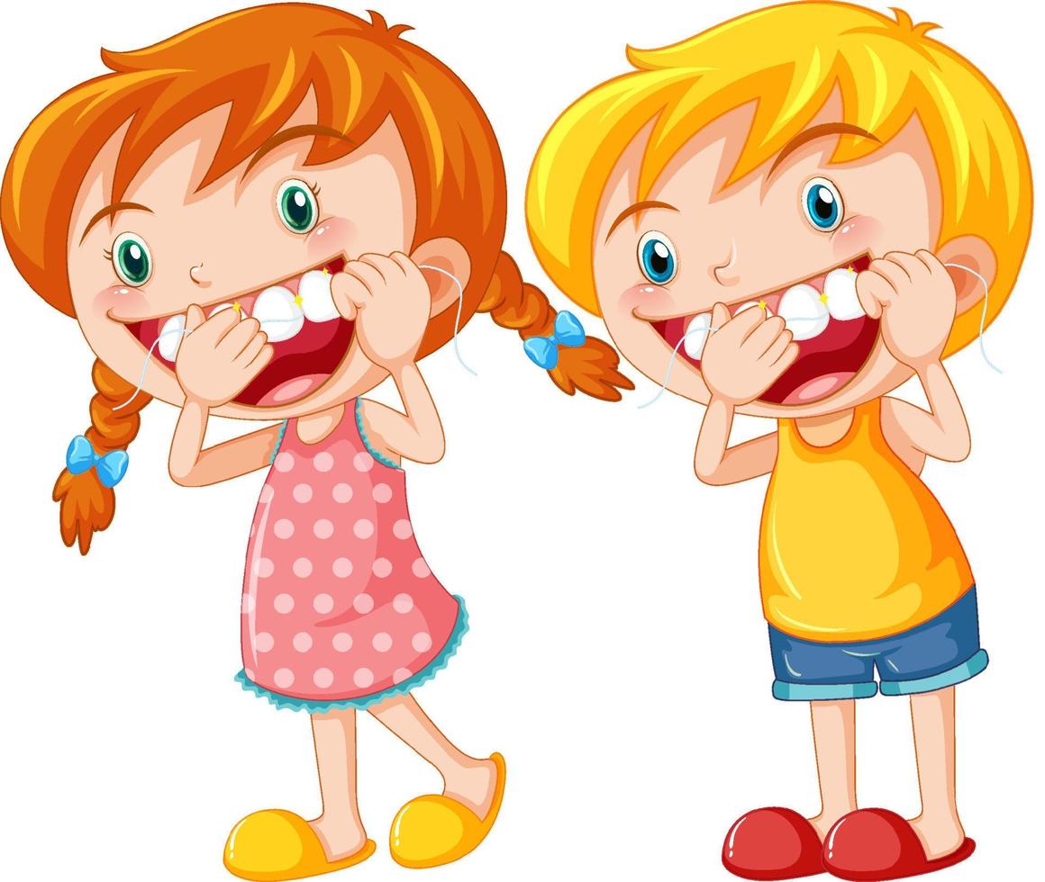 enfants mignons personnage de dessin animé dents dentaires vecteur