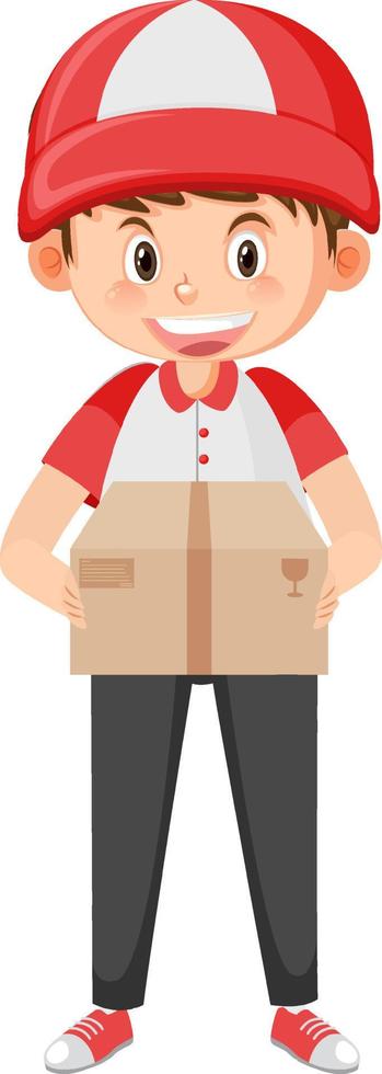 homme de messagerie transportant une boîte en carton dessin animé vecteur