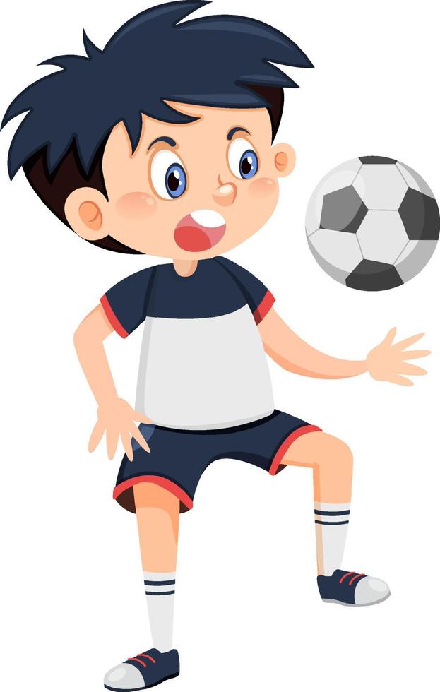 mignon garçon jouant au football dessin animé vecteur
