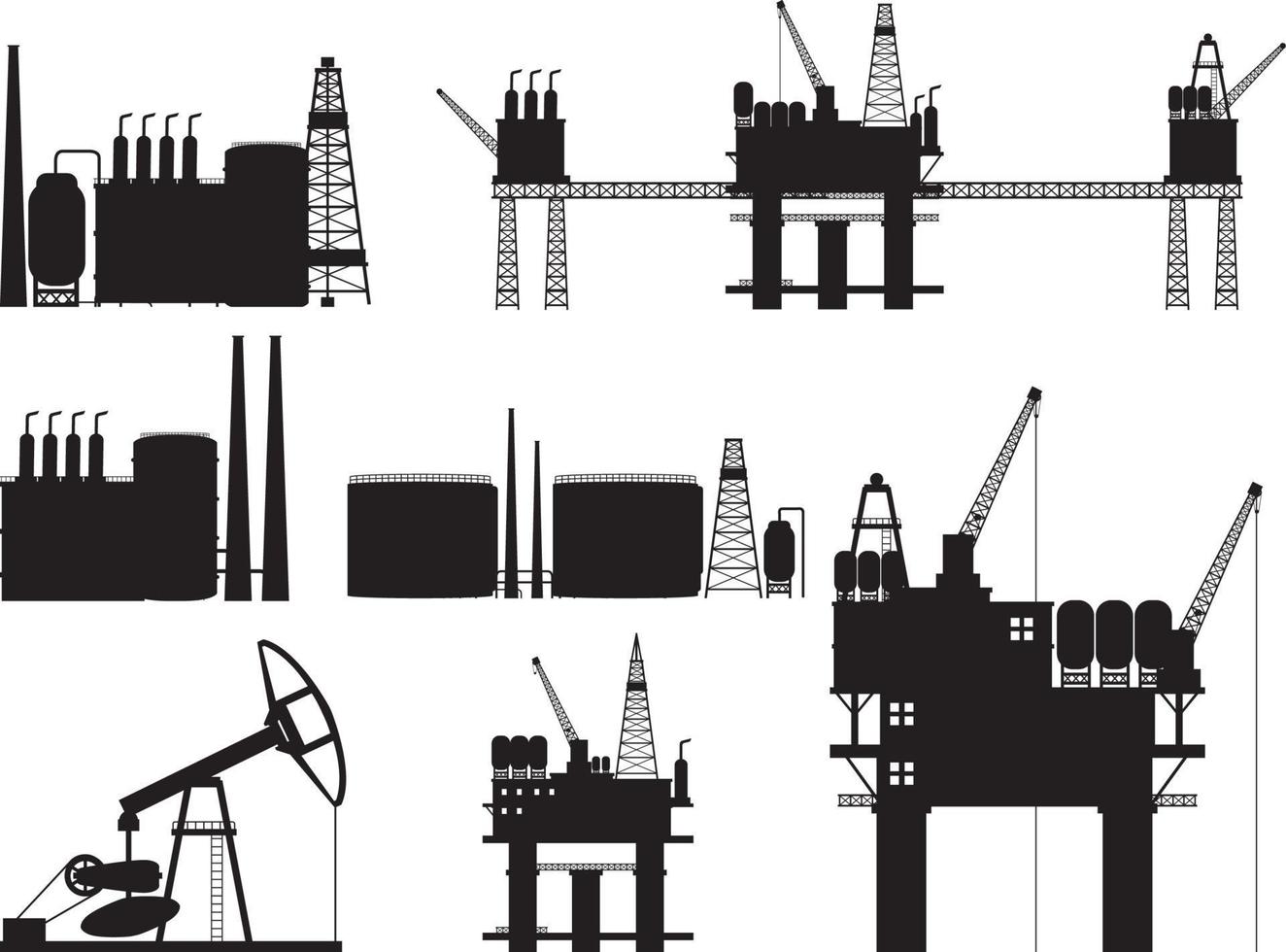 ensemble de silhouettes d'objets de l'industrie pétrolière vecteur