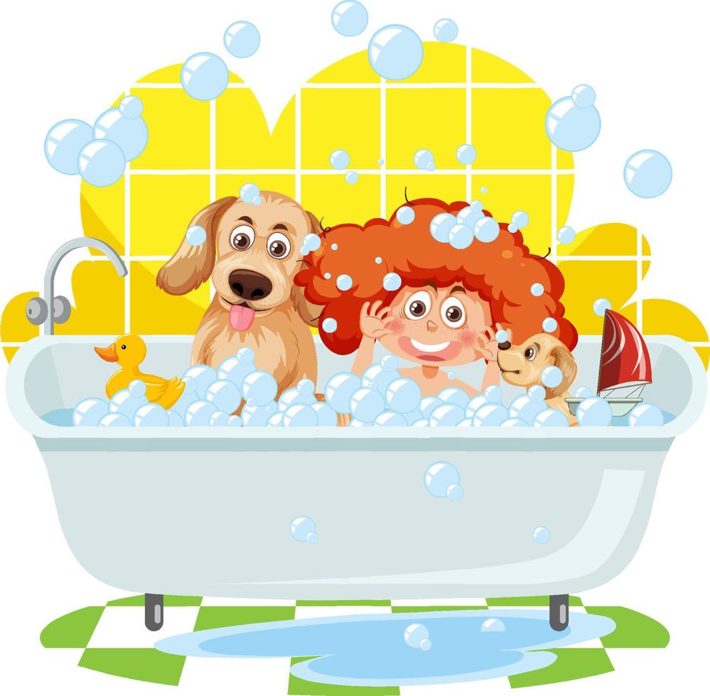 enfants jouant aux bulles dans la baignoire vecteur
