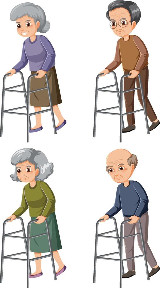 différents personnages de dessins animés de quatre personnes âgées vecteur