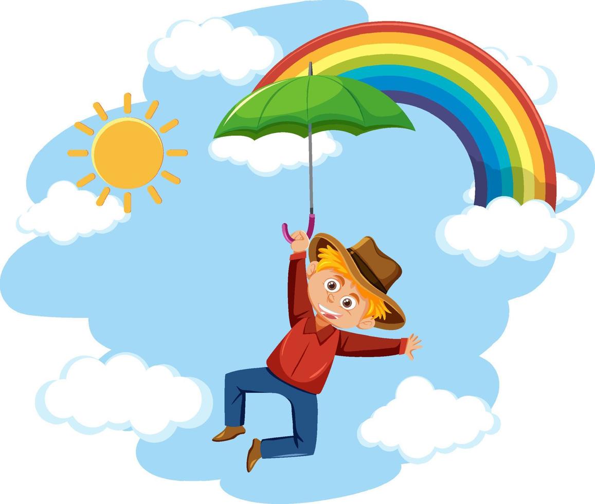 un cow-boy tenant un parapluie dans le ciel vecteur