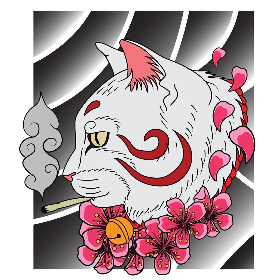 graphique de style de tatouage de chat qui fume vecteur