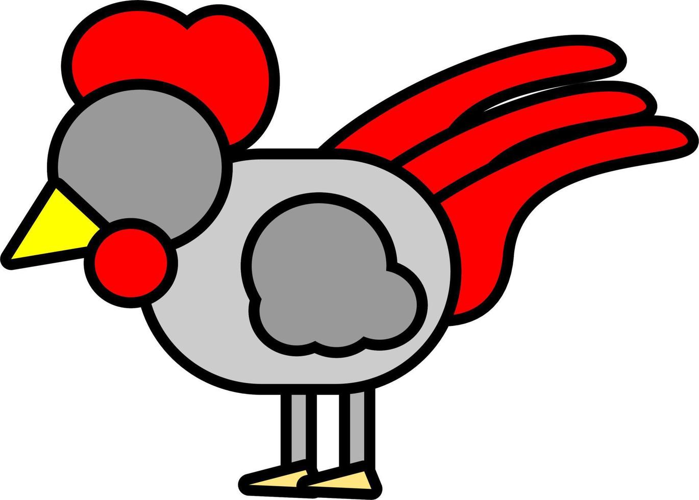 poulet coq avec icône plume grise bon pour la conception d'éléments ui, présentation, web. vecteur d'illustration design plat