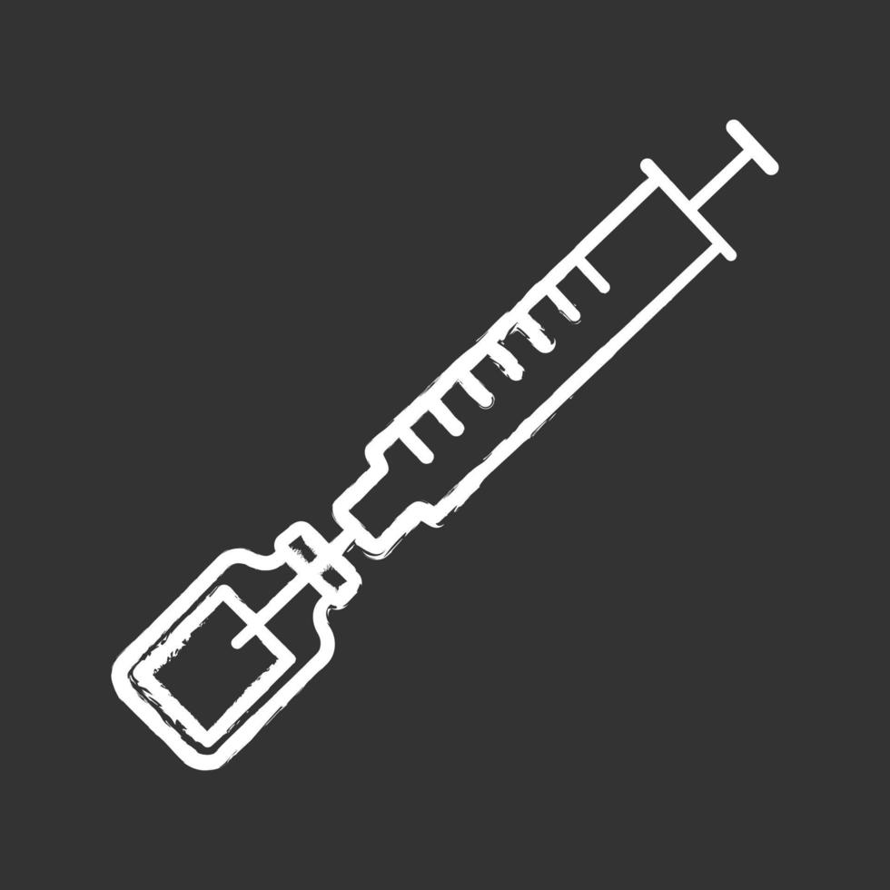 icône de craie de vaccin. seringue avec flacon de médicament. tétanos, vaccination bcg, vaccination. médicaments, injection de drogues. illustration de tableau vectoriel isolé