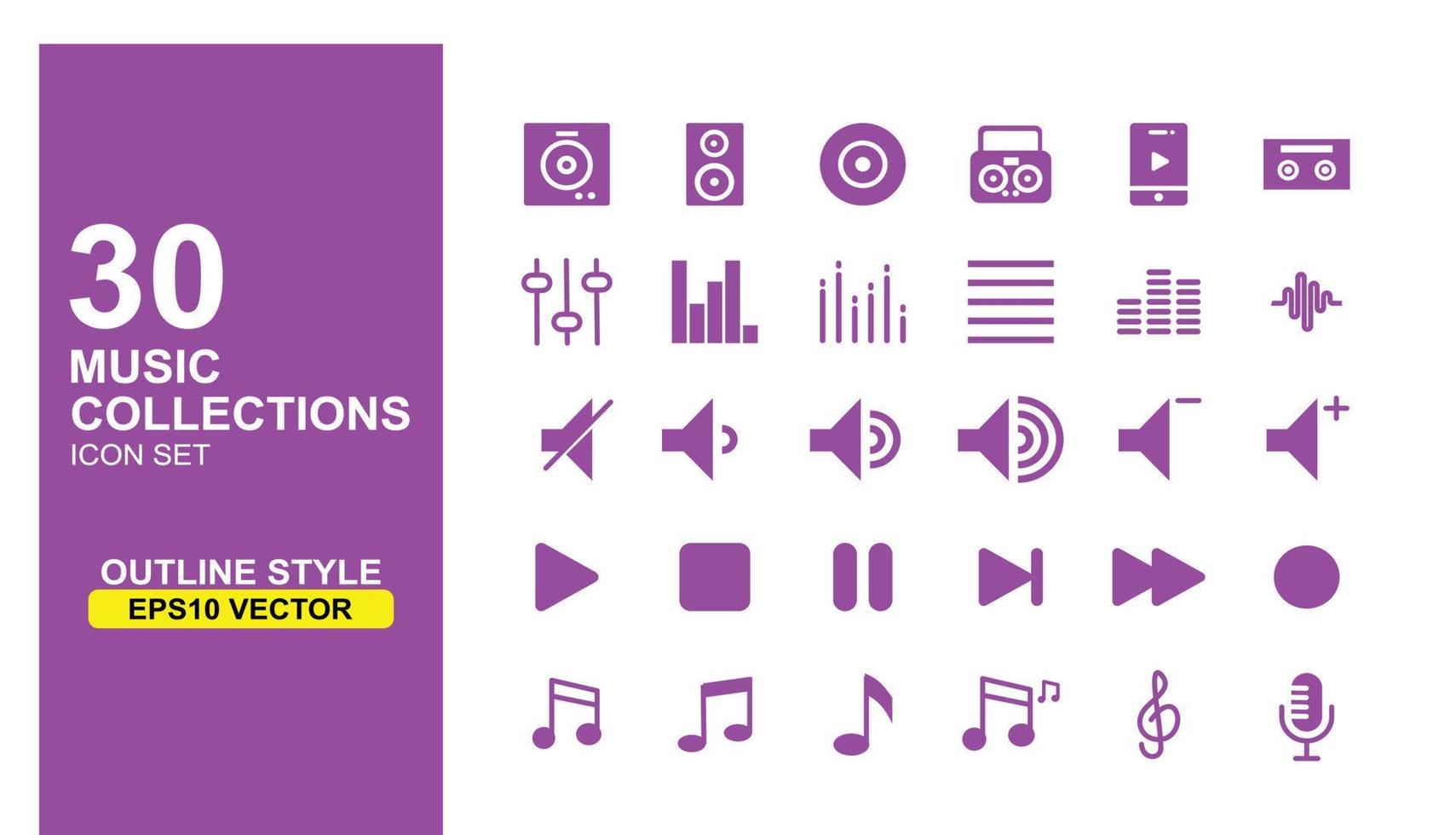 30 icônes musicales définies vecteur modifiable. adapté à la conception d'interface utilisateur et ux. ressource graphique d'élément de base