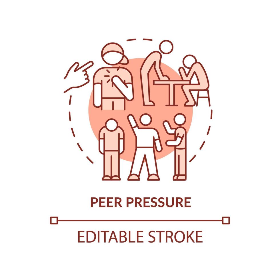 icône de concept de terre cuite de pression par les pairs. illustration de ligne mince d'idée abstraite de lutte de vie d'adolescent. influence des pairs. dessin de contour isolé. trait modifiable. vecteur