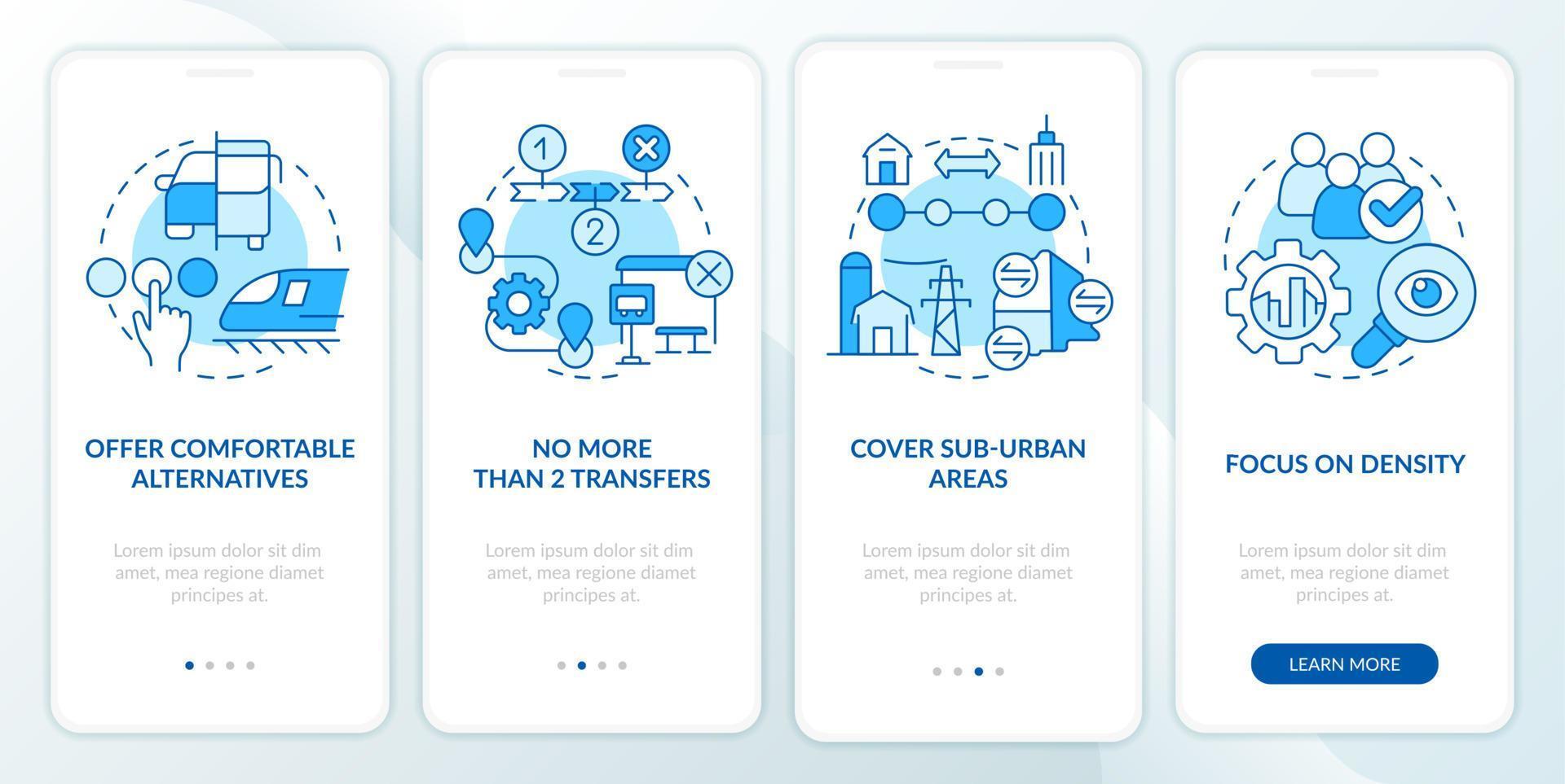 création de services de mobilité écran bleu d'application mobile d'intégration. procédure pas à pas de données instructions graphiques modifiables en 4 étapes avec des concepts linéaires. ui, ux, modèle d'interface graphique. vecteur