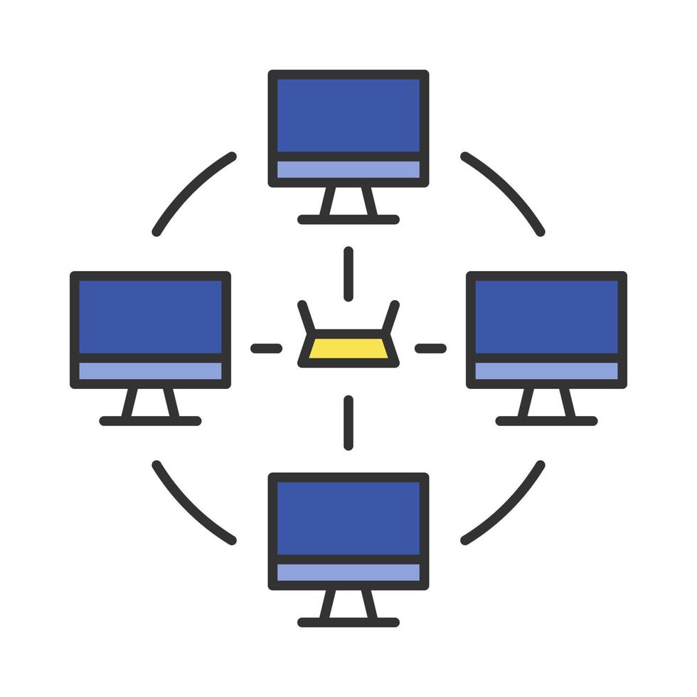 icône de couleur de réseau local. communauté esport. lan. réseau informatique. interconnexions entre joueurs. illustration vectorielle isolée vecteur