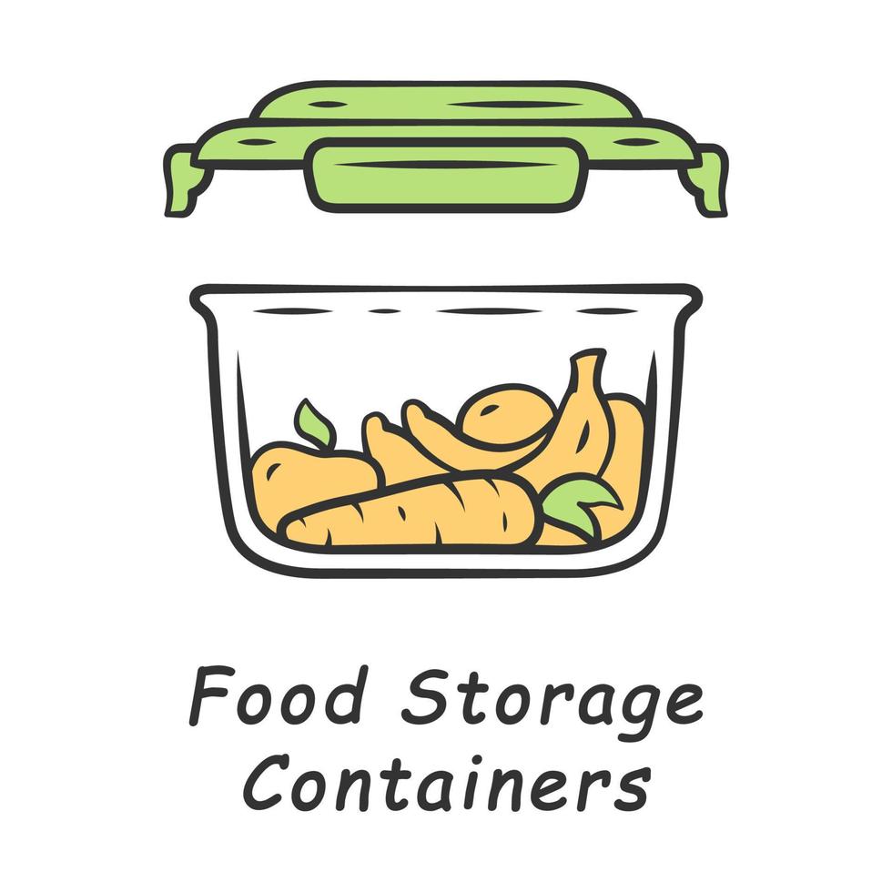 icône de couleur du conteneur de stockage des aliments. échange zéro déchet. respectueux de l'environnement, recycler les matériaux. emballages alimentaires en plastique. boîte à lunch réutilisable. stockage de fruits et légumes frais. illustration vectorielle isolée vecteur