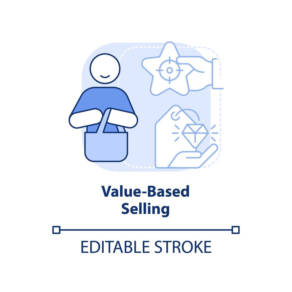 icône de concept bleu clair de vente basée sur la valeur. tendance des ventes idée abstraite illustration de la ligne mince. décisions d'achat judicieuses. dessin de contour isolé. trait modifiable. vecteur