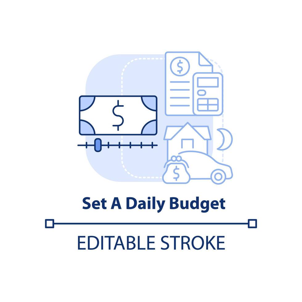 définir l'icône de concept bleu clair du budget quotidien. prévoir les frais de déplacement. conseil de voyage sur la route idée abstraite illustration de ligne mince. dessin de contour isolé. trait modifiable. vecteur