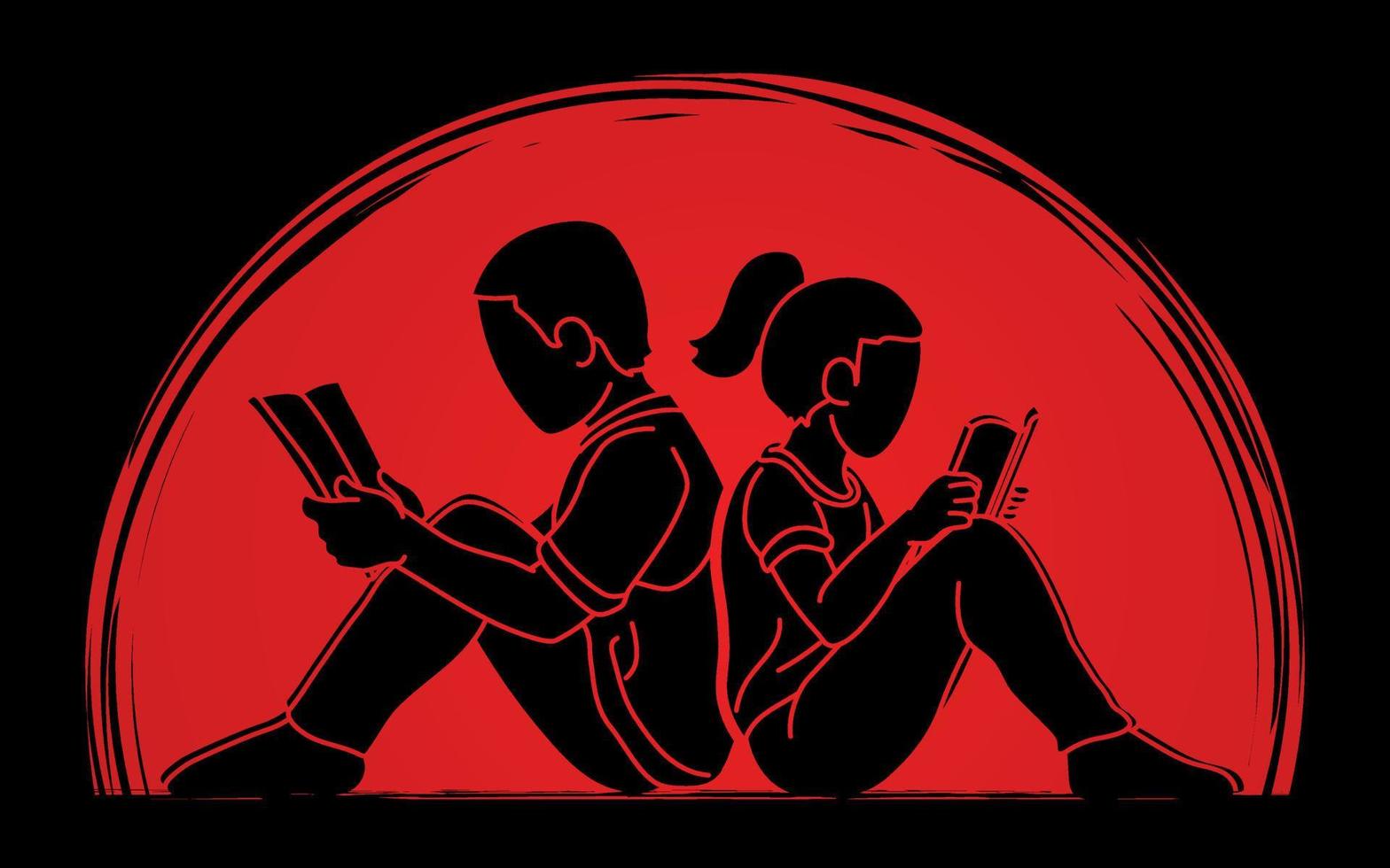 enfants garçon et fille lisant des livres vecteur