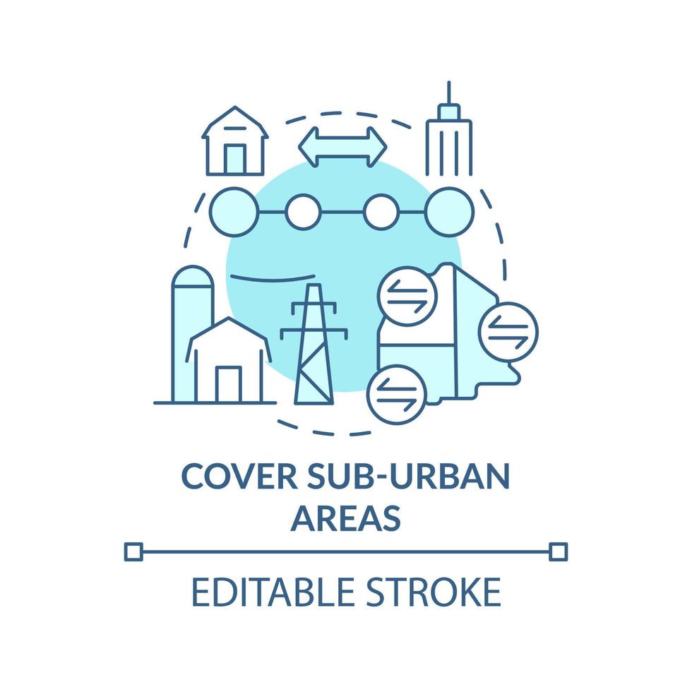 couvrir les zones suburbaines icône de concept turquoise. illustration de la ligne mince de l'idée abstraite du service de mobilité du bâtiment. dessin de contour isolé. trait modifiable. vecteur