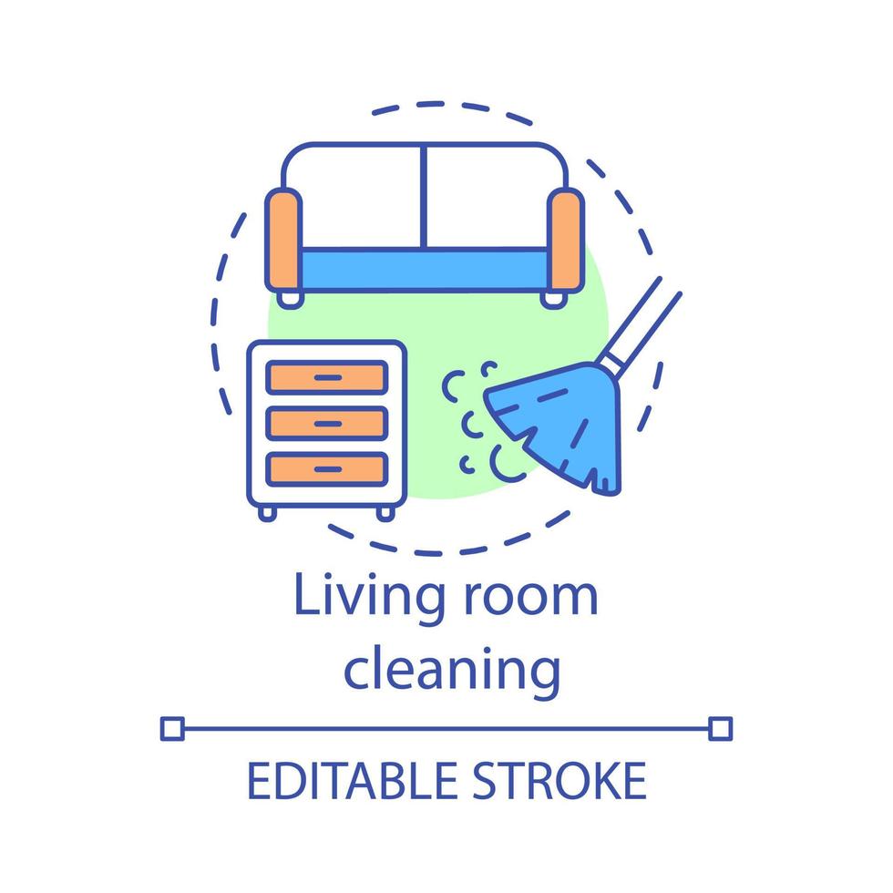 icône de concept de nettoyage de salon. illustration de la ligne mince de l'idée de nettoyage à la maison. nettoyage à sec du canapé. désencombrement. laver, essuyer, épousseter. dessin de contour isolé de vecteur. trait modifiable vecteur